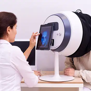 Lazer epilasyon süreci ve medikal estetik için kişiye özel dijital protokol planlama aşaması.