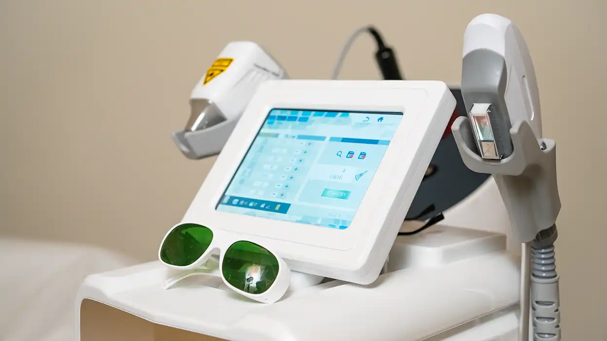 Denizli tüy sarartma teknik protokolü dahilinde Q-Switch lazer cihazı ile yapılan ince kıl analiz ve uygulama aşaması.